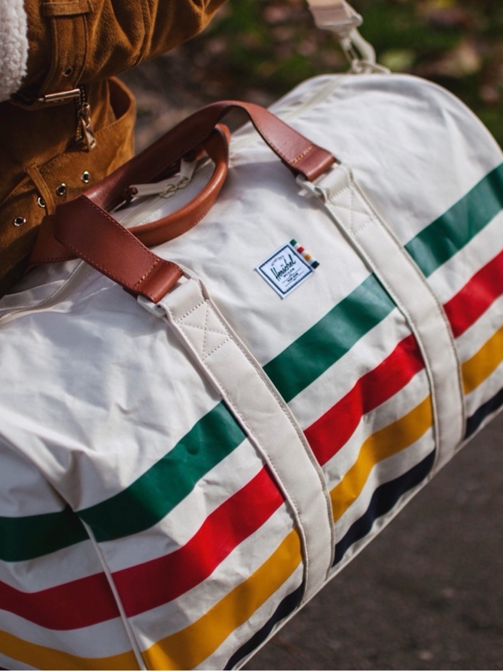 Herschel Supply x Hudson Bay Company Weekender Duffel with Multicolor Stripes